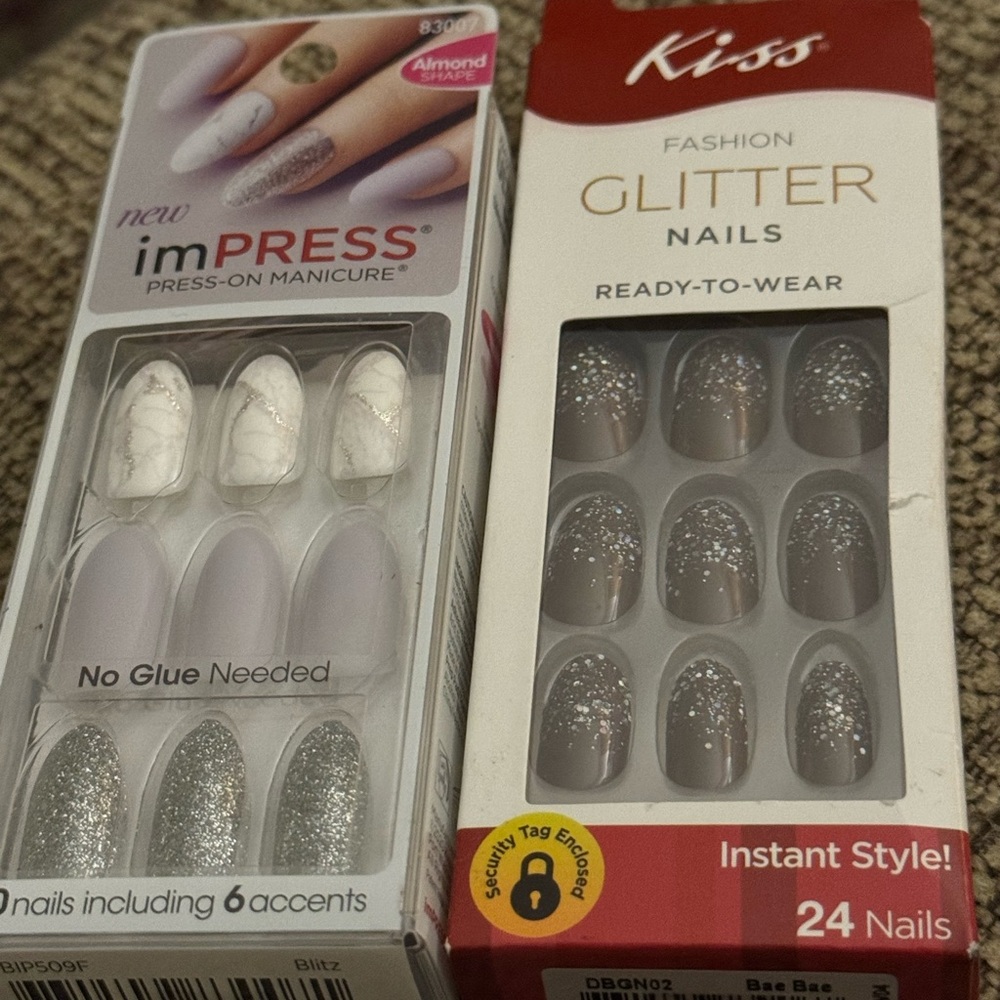 Kiss Glitter Nails Set and Impress press on manicure (both sets together) New